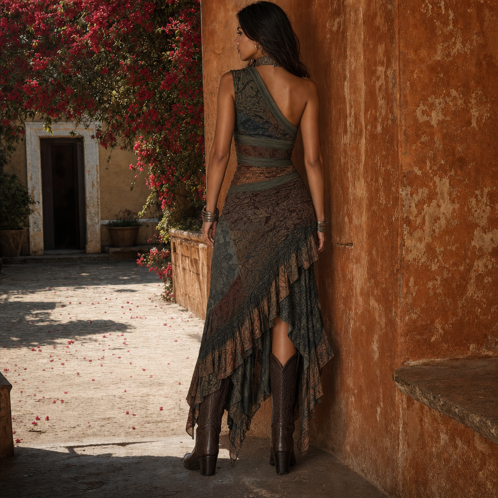 Vestito Jacquard con Frange
